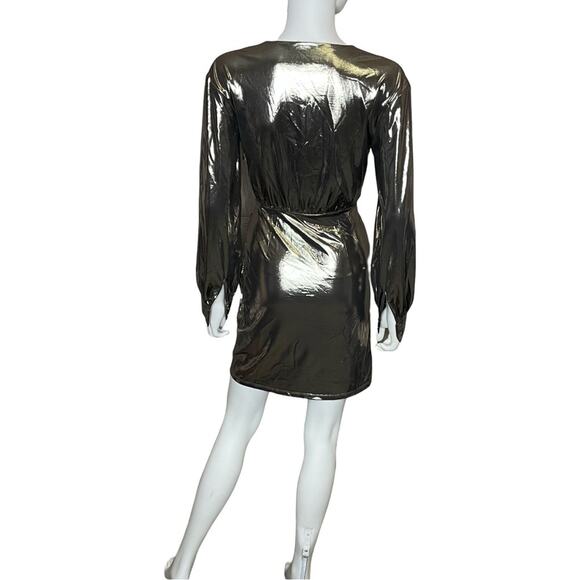 FRENCH CONNECTION Ronja Liquid Metallic Dress Silver Women’s Sz 2 - Picture 6 of 9